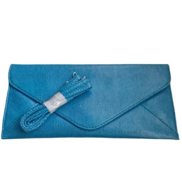Snakeskin embossed faux leather envelope clutch in Sky blue - Picture 1 of 15